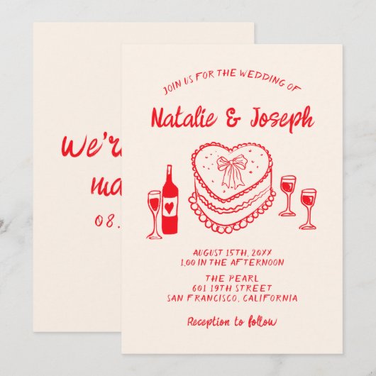 Retro Hand getrokken rode eigenzinnige taart Moder Kaart (Voorkant / Achterkant)