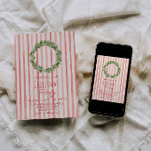 Retro Hand Getrokken Rode Groene Kerst Krans Parti Kaart