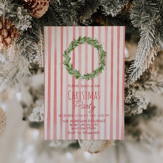 Retro Hand Getrokken Rode Groene Kerst Krans Parti Kaart