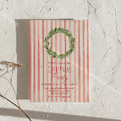 Retro Hand Getrokken Rode Groene Kerst Krans Parti Kaart