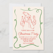 Retro Hand Getrokken Rode Kerst Sneeuwman Partij Kaart (Voorkant)