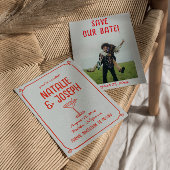 Retro Hand Getrokken Rood Blauw Cocktail Foto Huwe Save The Date