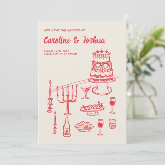 Retro Hand getrokken Rood eigenzinnige Taart Moder Kaart (Staand voorkant)