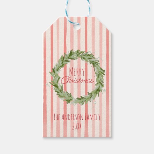 Retro Hand getrokken rood groen vrolijke kerstkran Cadeaulabel (Voorkant)