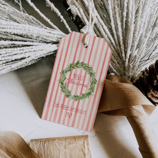 Retro Hand getrokken rood groen vrolijke kerstkran Cadeaulabel