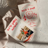 Retro Hand getrokken Rood Quirky Cake Foto Bruilof Kaart