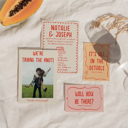 Retro Hand getrokken taart Funky Quirky Unieke bru Kaart