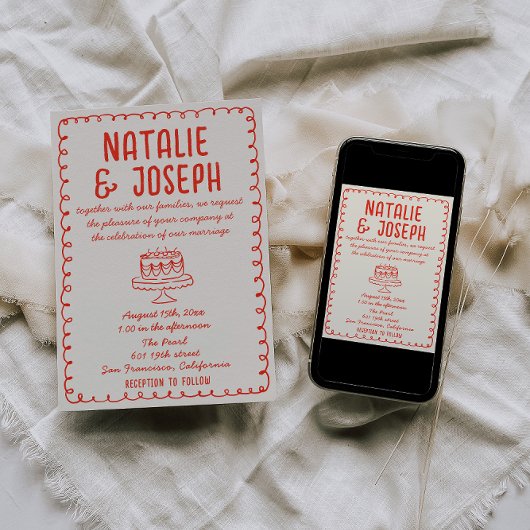 Retro Hand getrokken taart Funky Quirky Unieke bru Kaart