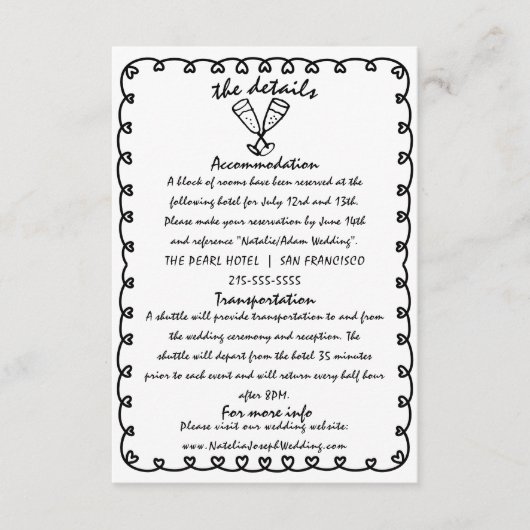 Retro Hand getrokken unieke bruiloft details Informatiekaartje (Voorkant)