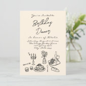 Retro Hand Getrokken Verjaardag Diner Party Foto Kaart (Staand voorkant)