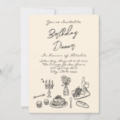 Retro Hand getrokken Verjaardag Diner Party Modern Kaart (Voorkant)