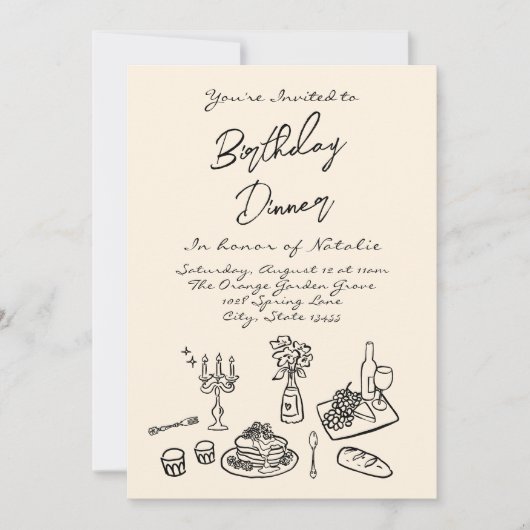 Retro Hand getrokken Verjaardag Diner Party Modern Kaart (Voorkant)