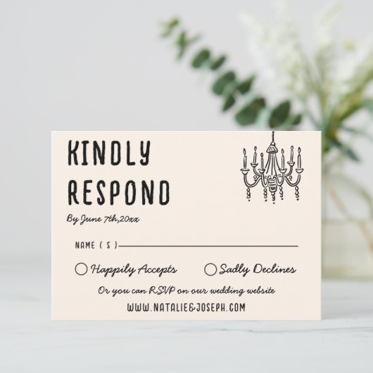 Retro Hand getrokken vet eigenzinnige moderne brui RSVP Kaartje (Staand voorkant)