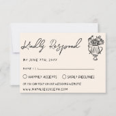 Retro Hand Written Drawn Cake Floral Wedding RSVP Kaartje (Voorkant)