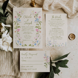 Retro Hand Written Drawn Floral Summer Wedding Kaart