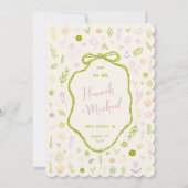 Retro Hand Written Drawn Flowers Spring Wedding Save The Date (Voorkant)