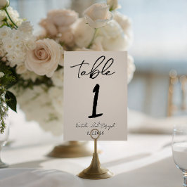 Retro Hand Written Whimsical Wedding Table Number Kaart