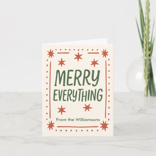 Retro Handdrawn Merry Everything Christmas Letter Feestdagen Kaart (Voorkant)