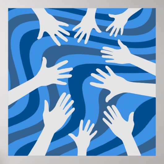 Retro Handen Blauwe Lijnen Kunst Poster (Voorkant)