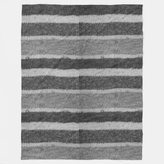 retro - handgebreide zwarte en witte strepen fleece deken (Voorkant)