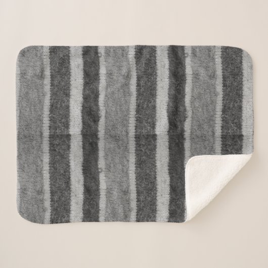 retro - handgebreide zwarte en witte strepen sherpa deken (Voorkant (horizontaal))