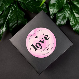 Retro Handgemaakt met Liefde Roze Gelaagde Hart Mo Ronde Sticker