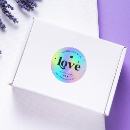 Retro Handgemaakt met Love Unicorn Gold Holographi Ronde Sticker