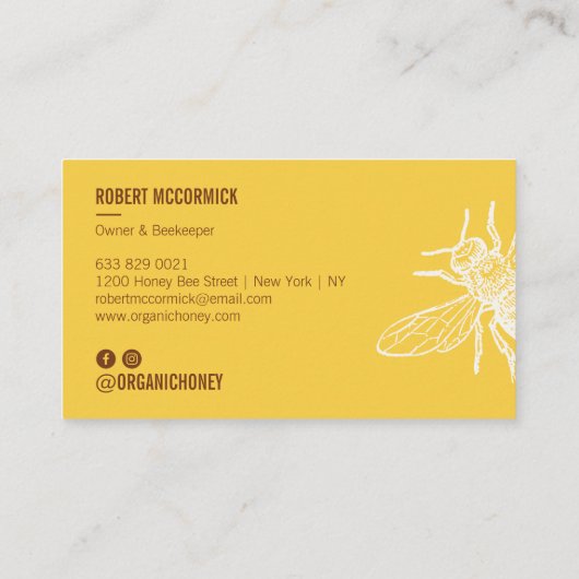 retro handgemaakte bruin geel honingbij logo visitekaartje (Achterkant)