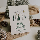 Retro handgeschilderde getekende groene kerstbomen feestdagenkaart