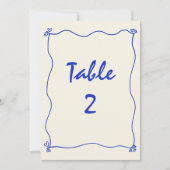 Retro Handgeschreven Blauwe Trouwtafel Nummer Kaart (Voorkant)