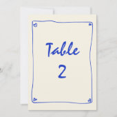 Retro Handgeschreven Blauwe Trouwtafel Nummer Kaart (Voorkant)