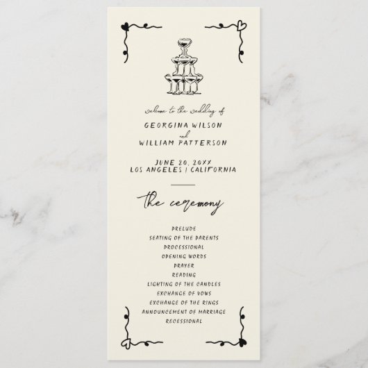 Retro Handgeschreven Fantasievol Plat Programma Programmakaart (Voorkant)