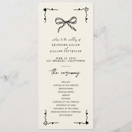 Retro Handgeschreven Fantasievol Plat Programma Programmakaart (Voorkant)