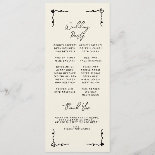 Retro Handgeschreven Fantasievol Plat Programma Programmakaart (Achterkant)