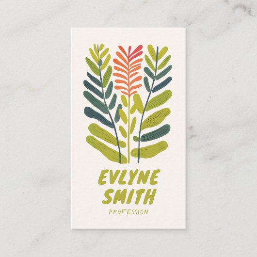 Retro Handgeschreven Getekend Groene Funky Floral  Visitekaartje (Voorkant)