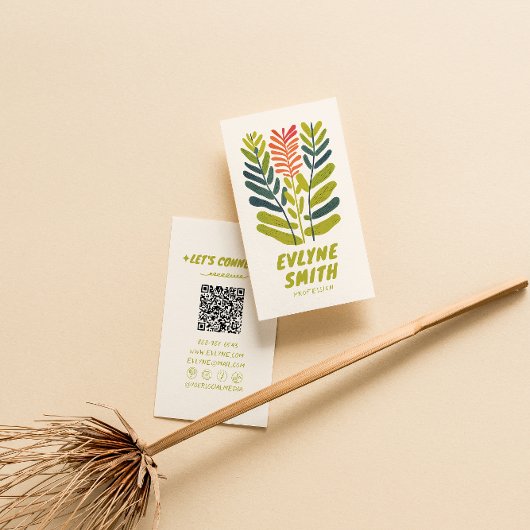 Retro Handgeschreven Getekend Groene Funky Floral  Visitekaartje