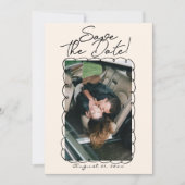 Retro handgeschreven getekende champagne foto brui save the date (Voorkant)