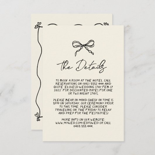 Retro handgeschreven grillige bruiloft detail informatiekaartje (Voorkant / Achterkant)