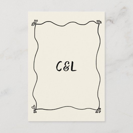 Retro handgeschreven grillige bruiloft detail informatiekaartje (Achterkant)