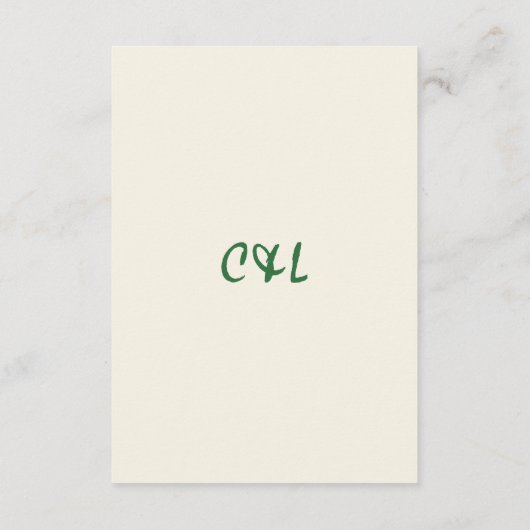 Retro handgeschreven grillige groene bruiloft deta informatiekaartje (Achterkant)