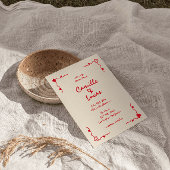 Retro handgeschreven grillige rode bruiloft kaart