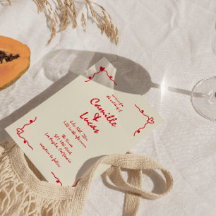 Retro handgeschreven grillige rode bruiloft kaart