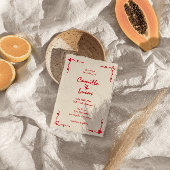 Retro handgeschreven grillige rode bruiloft kaart