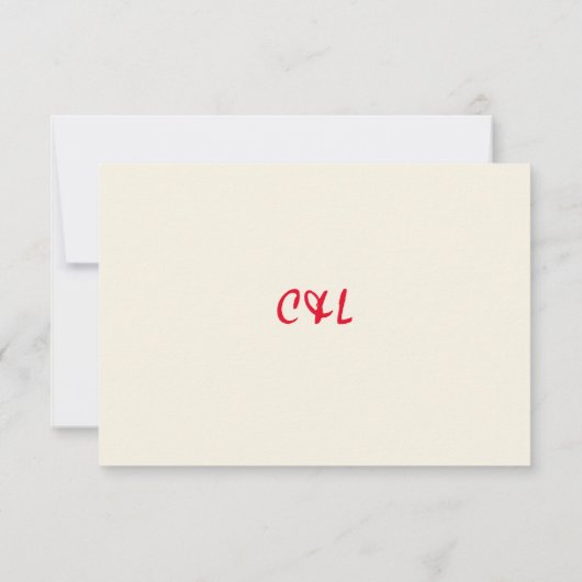 Retro handgeschreven grillige rode bruiloft RSVP kaartje (Achterkant)