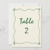Retro Handgeschreven Groene Trouwtafel Nummer Kaart (Voorkant)