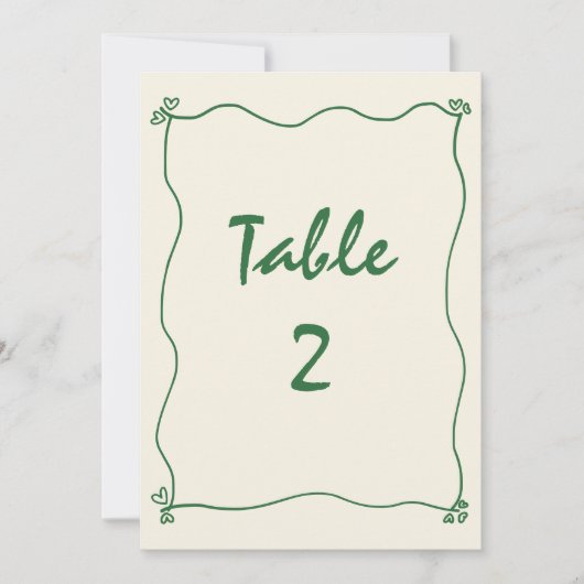 Retro Handgeschreven Groene Trouwtafel Nummer Kaart (Voorkant)