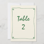 Retro Handgeschreven Groene Trouwtafel Nummer Kaart (Voorkant)
