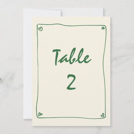 Retro Handgeschreven Groene Trouwtafel Nummer Kaart (Voorkant)