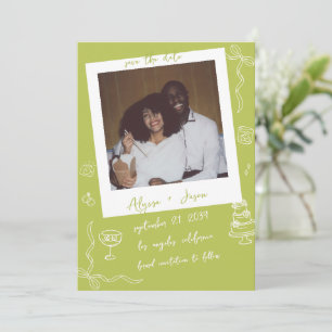 Retro Handgeschreven Handgetekende Chartreuse Huwe Save The Date