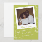 Retro Handgeschreven Handgetekende Chartreuse Huwe Save The Date (Voorkant / Achterkant)